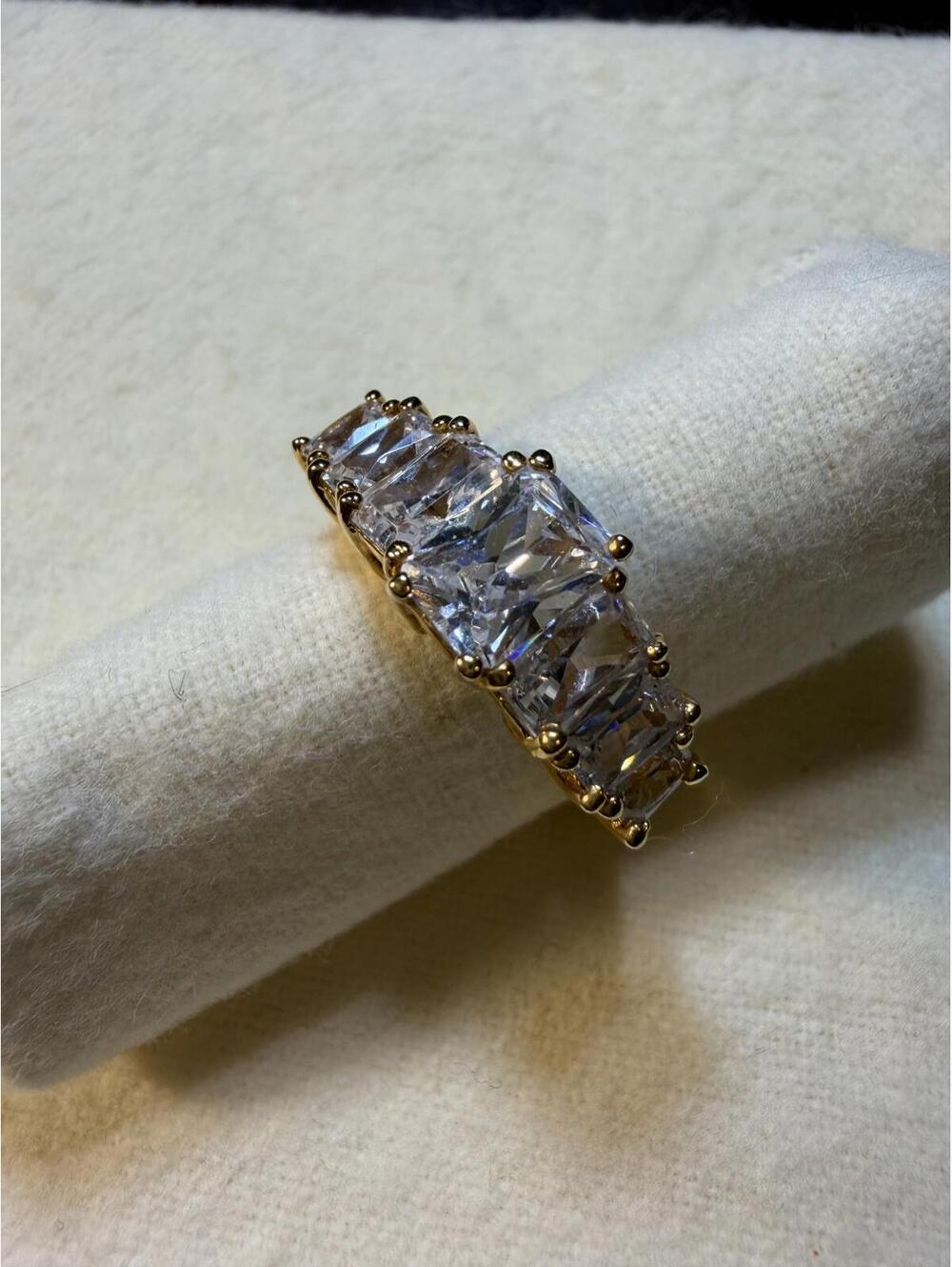 Five Stone Princess/Emerald Cut CZ Gold Tone Band Ring Size 9